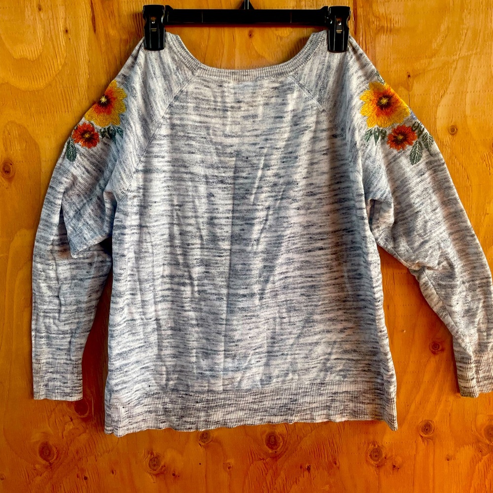 Torrid grey with embroidered flowers sweater -plus size 1